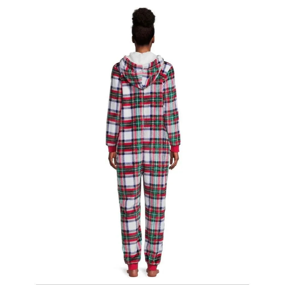 Holiday Time Red White and Green Plaid Pajama One Piece Size XS New